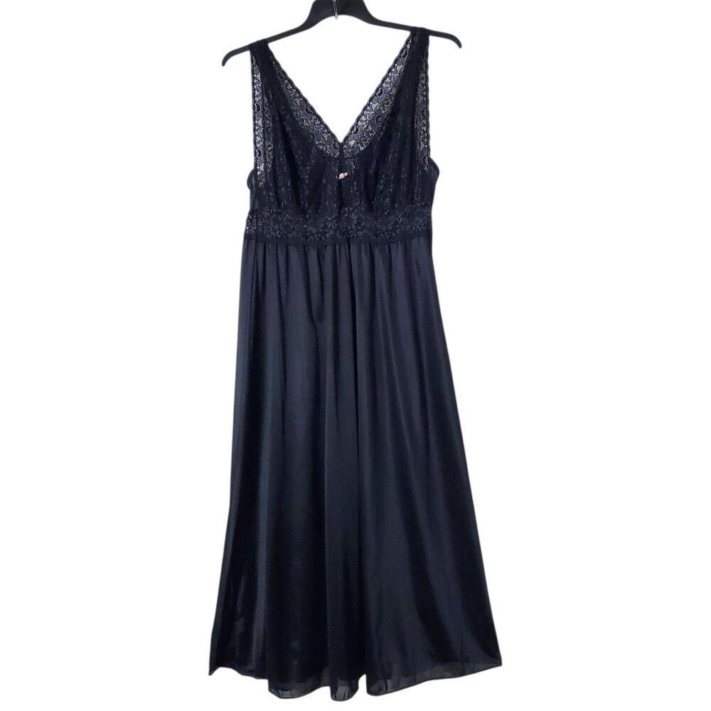 Amoureuse Nightgown Size L Long Gown Lingerie Satin Silky Sexy Lace Black Womens